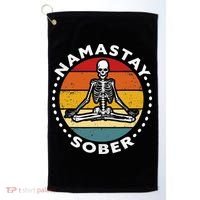 Funny Skeleton Lotus Position Yoga Sober Addiction Recovery Golf Towel thumb 0