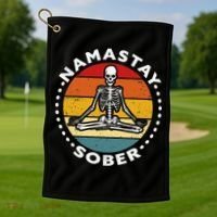 Funny Skeleton Lotus Position Yoga Sober Addiction Recovery Golf Towel thumb 1