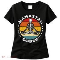 Funny Skeleton Lotus Position Yoga Sober Addiction Recovery Women's T-Shirt thumb 0
