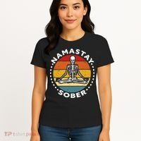 Funny Skeleton Lotus Position Yoga Sober Addiction Recovery Women's T-Shirt thumb 4