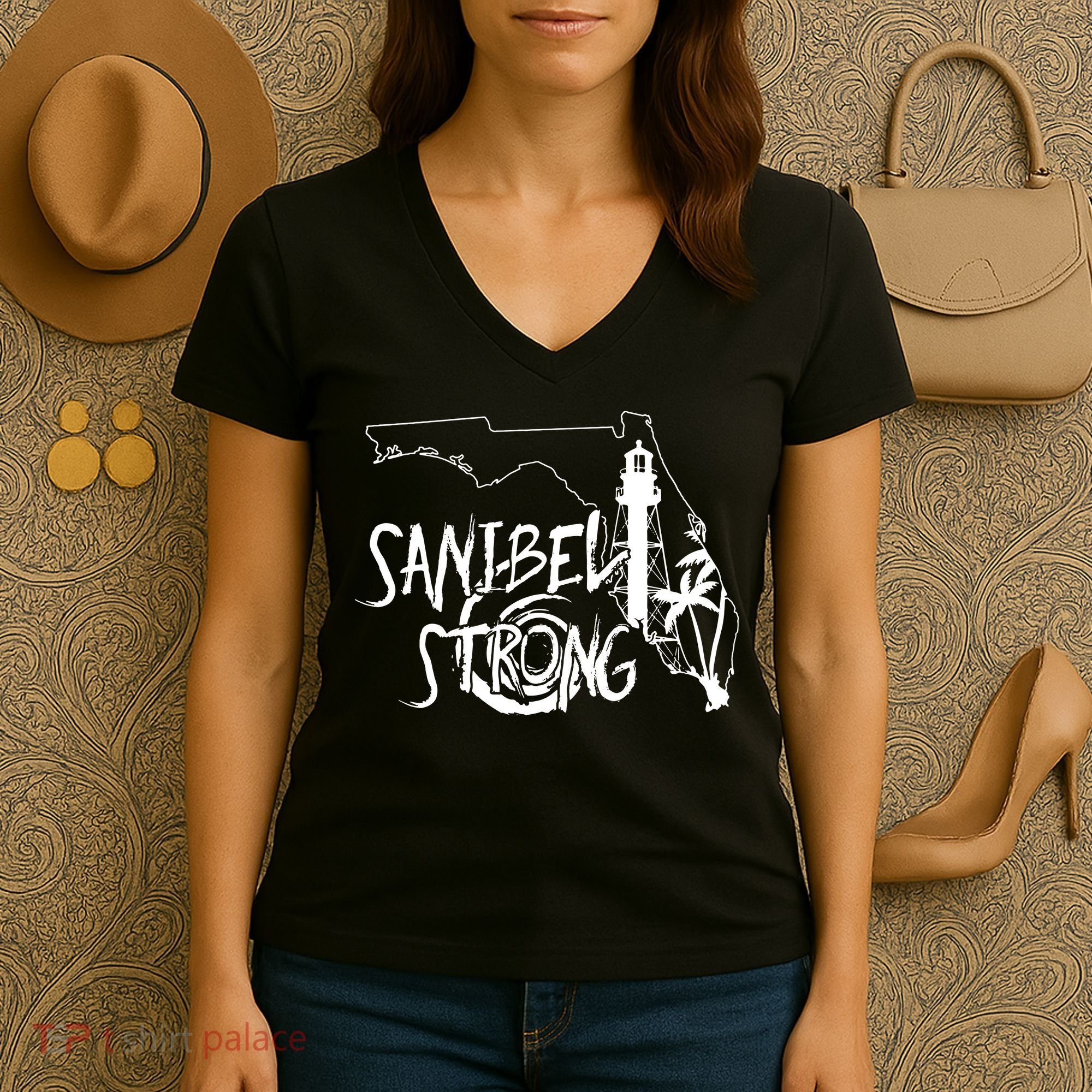 Florida Strong Lighthouse Florida Donation Women's V-Neck T-Shirt
