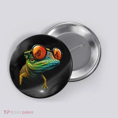 Funny Smart Looking Lizard With Glasses Button