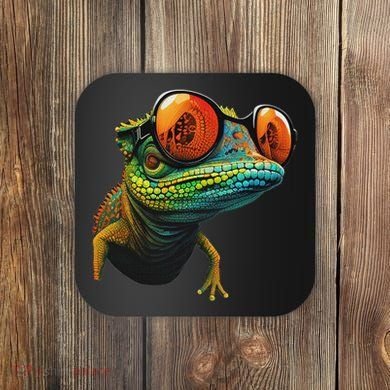 Funny Smart Looking Lizard With Glasses Coaster