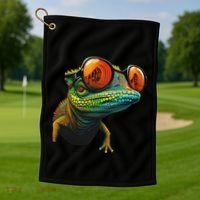 Funny Smart Looking Lizard With Glasses Golf Towel thumb 1