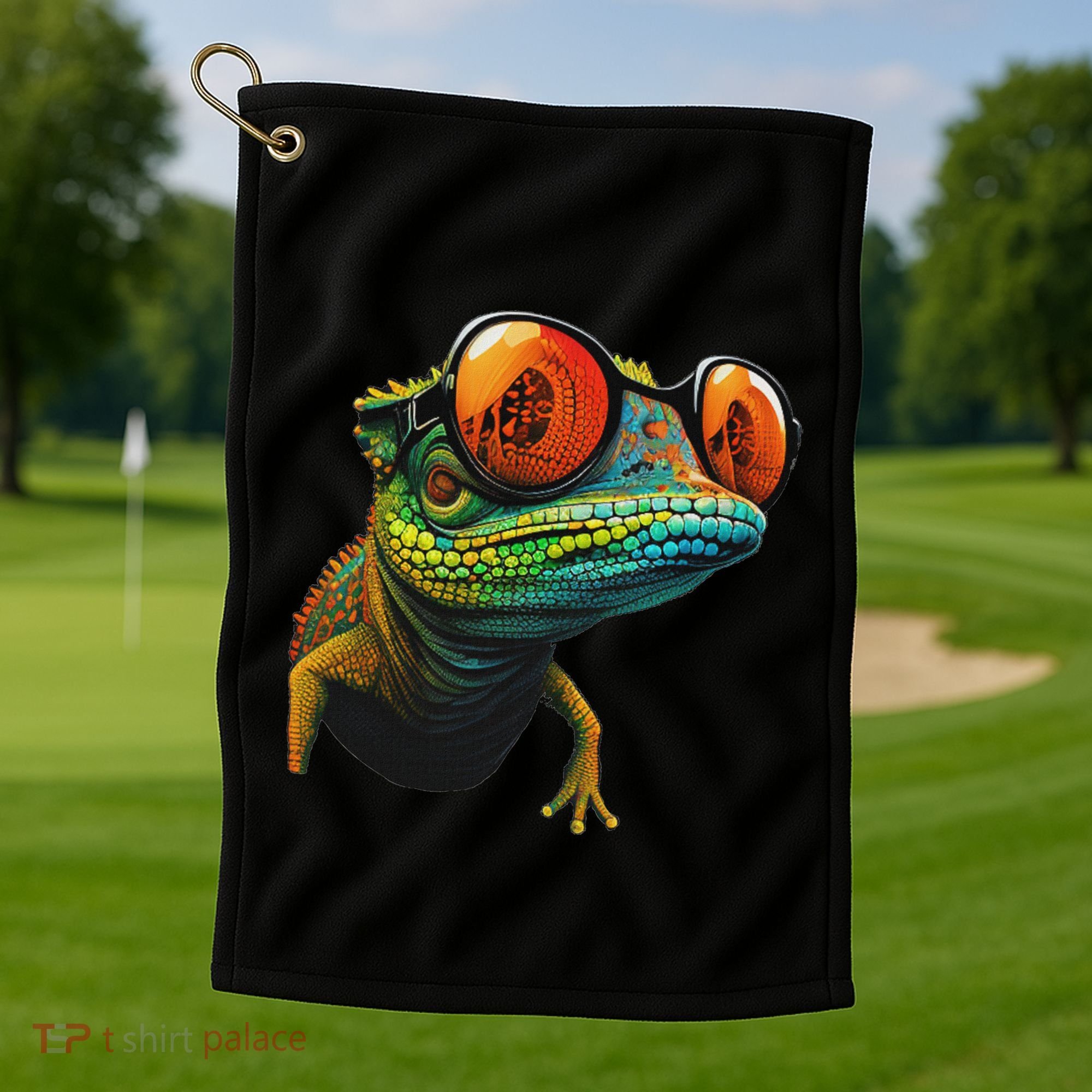 Funny Smart Looking Lizard With Glasses Golf Towel