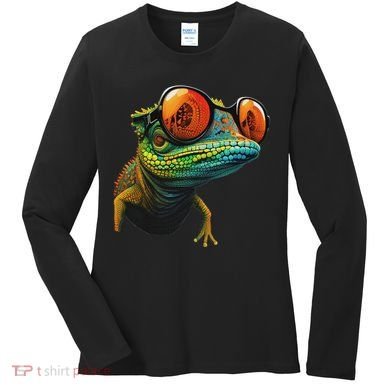 Funny Smart Looking Lizard With Glasses Women's Long Sleeve Shirt