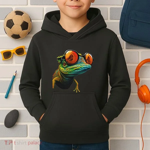 Funny Smart Looking Lizard With Glasses Kids Hoodie