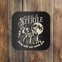 Feral & Sterile Living Wild And Womb Free Funny Racoon Coaster thumb 0