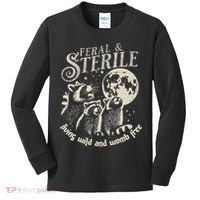 Feral & Sterile Living Wild And Womb Free Funny Racoon Kids Long Sleeve Shirt thumb 0