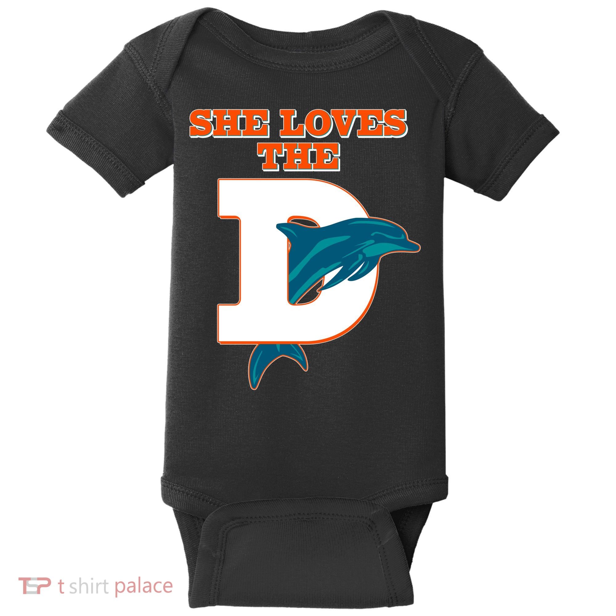Funny She Loves The D Miami Football Fan Baby Bodysuit