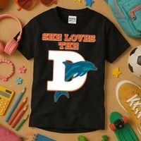 Funny She Loves The D Miami Football Fan Kids T-Shirt thumb 3