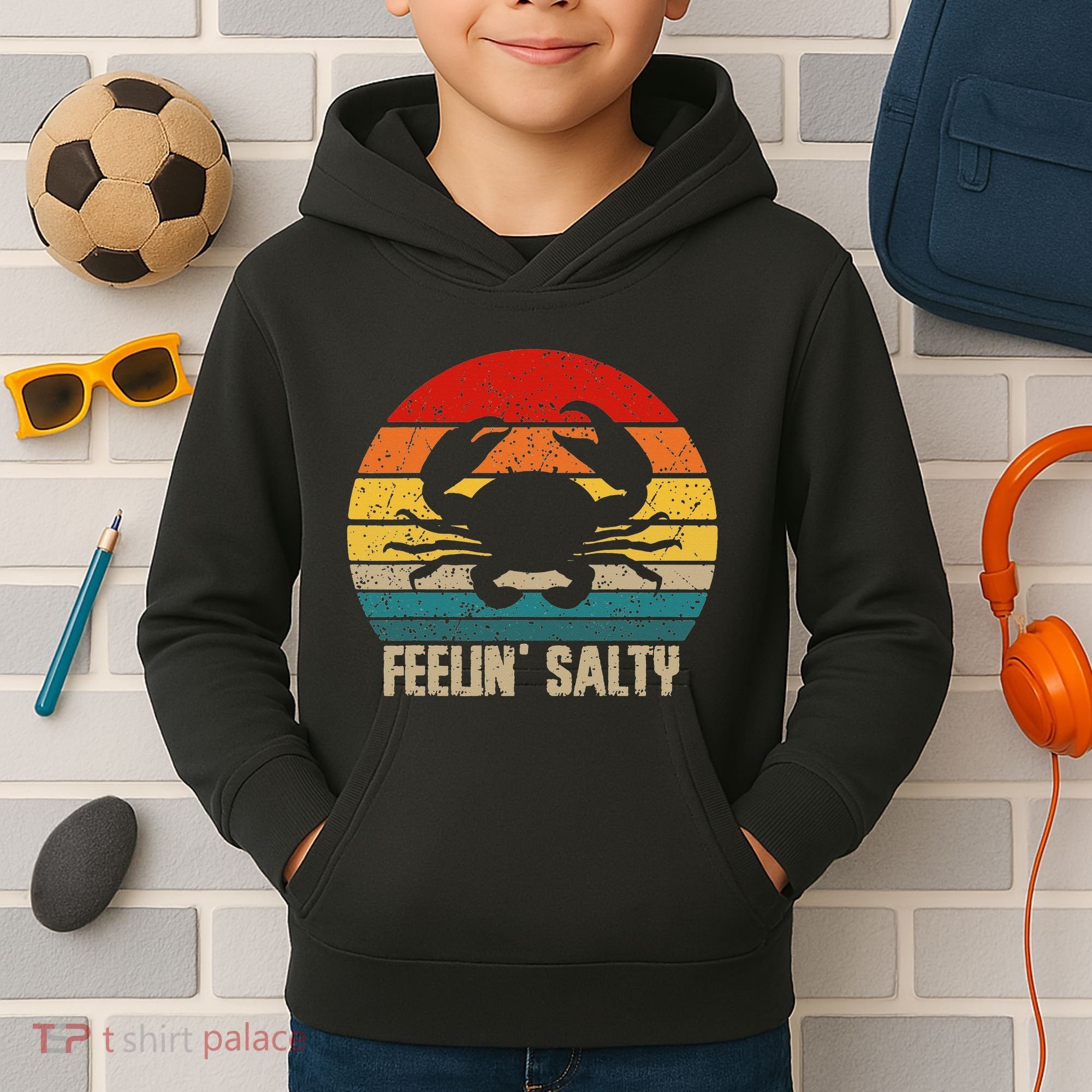 Feelin Salty Maryland Crab Sunset Graphic Kids Hoodie