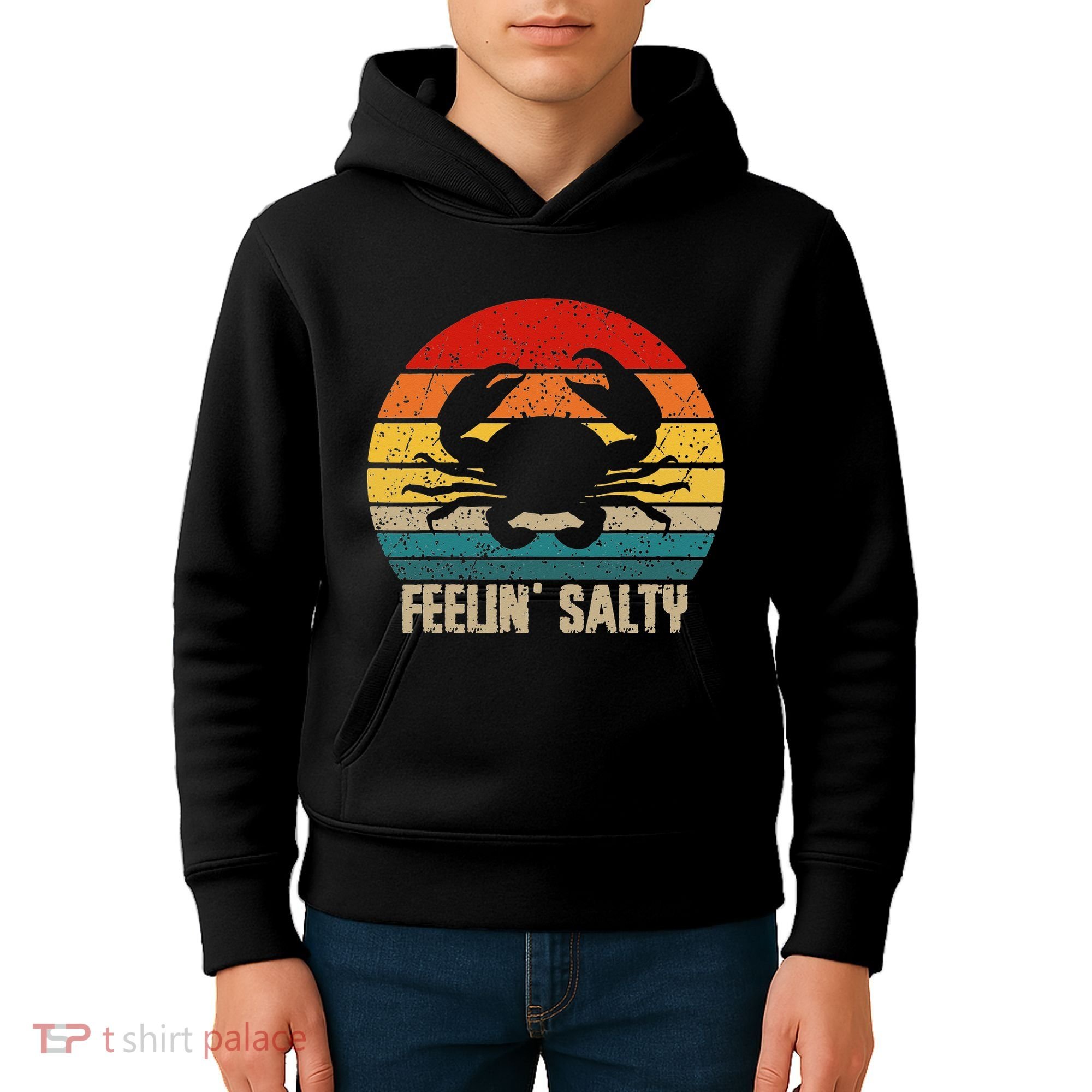 Feelin Salty Maryland Crab Sunset Graphic Kids Hoodie
