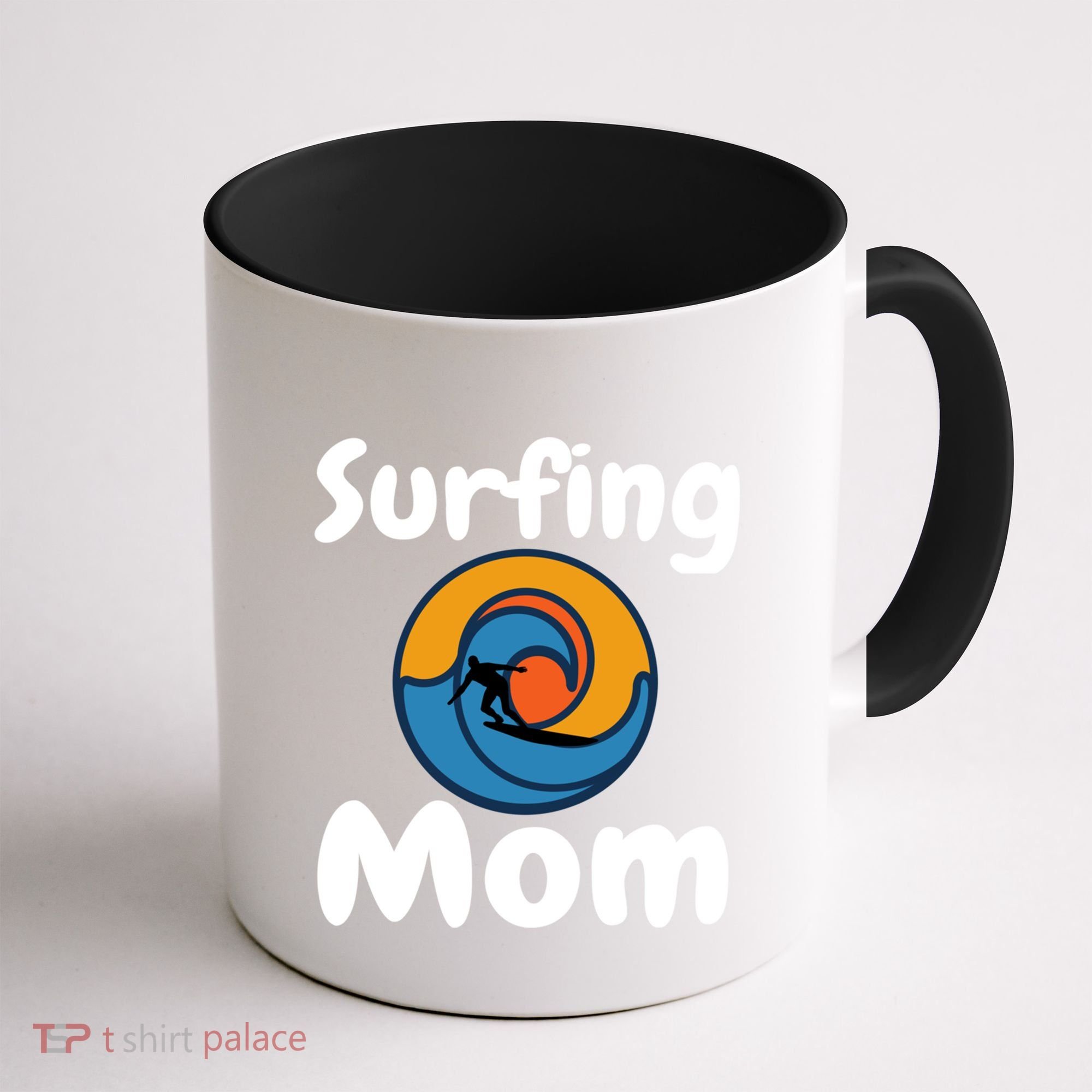 Funny Surfing Mom Surfer Mother Retro Sunrise Sunset Surf Funny Gift Coffee Mug