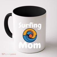 Funny Surfing Mom Surfer Mother Retro Sunrise Sunset Surf Funny Gift Coffee Mug thumb 0