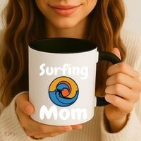 Funny Surfing Mom Surfer Mother Retro Sunrise Sunset Surf Funny Gift Coffee Mug thumb 3