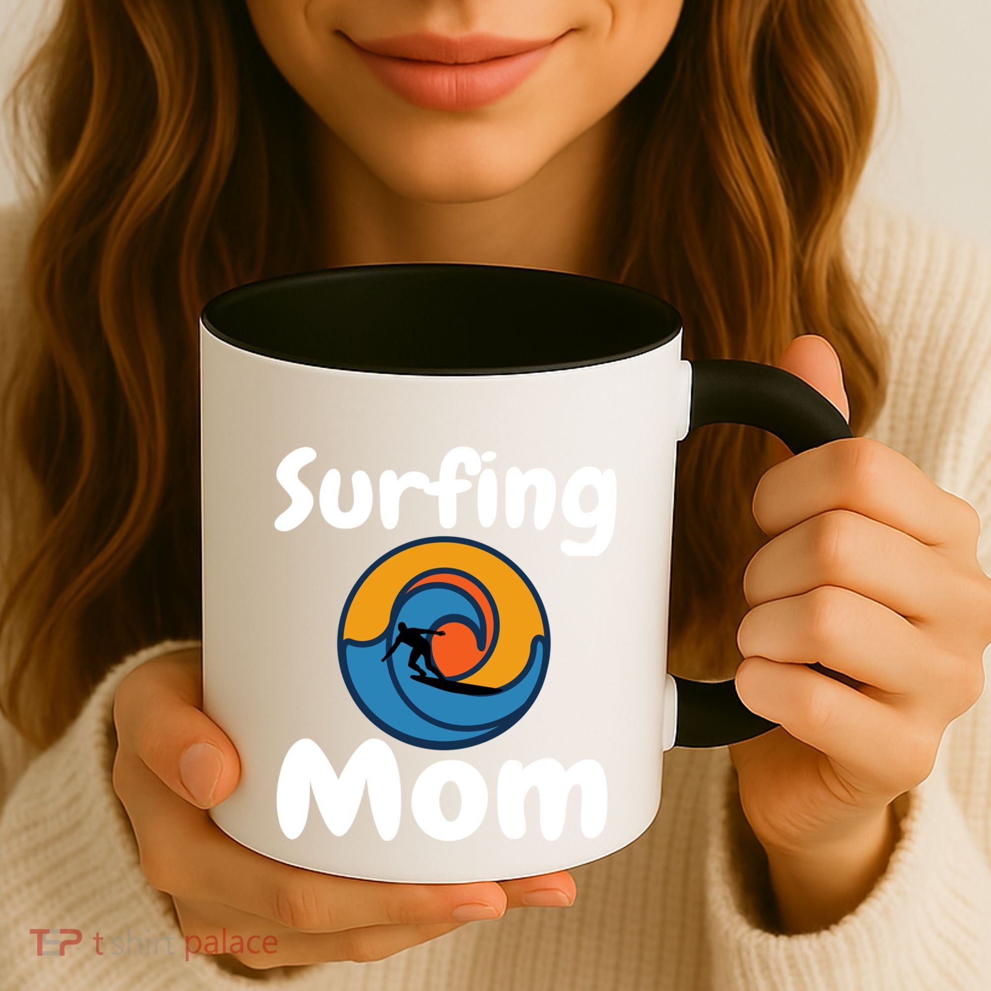 Funny Surfing Mom Surfer Mother Retro Sunrise Sunset Surf Funny Gift Coffee Mug