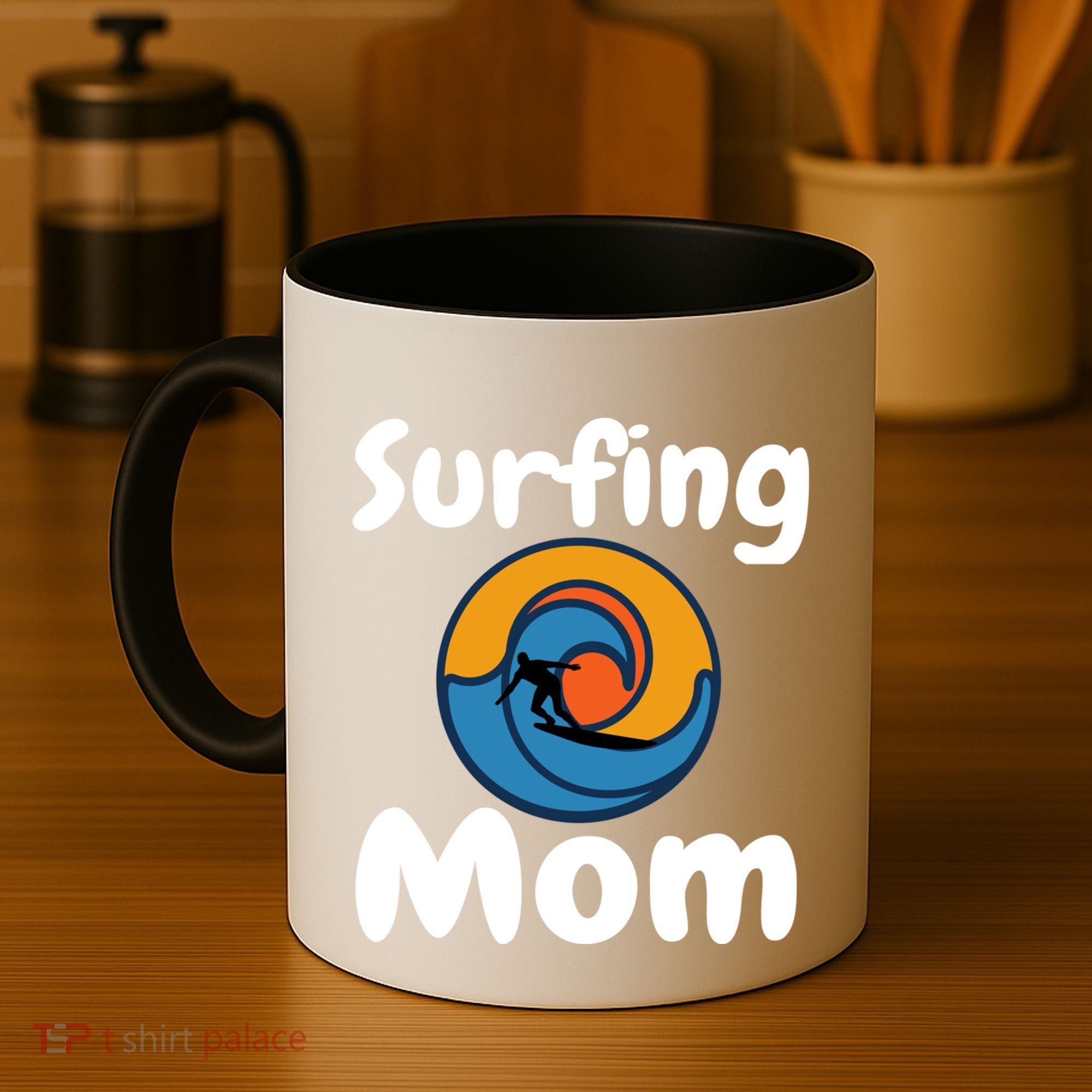 Funny Surfing Mom Surfer Mother Retro Sunrise Sunset Surf Funny Gift Coffee Mug