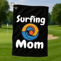 Funny Surfing Mom Surfer Mother Retro Sunrise Sunset Surf Funny Gift Golf Towel thumb 1