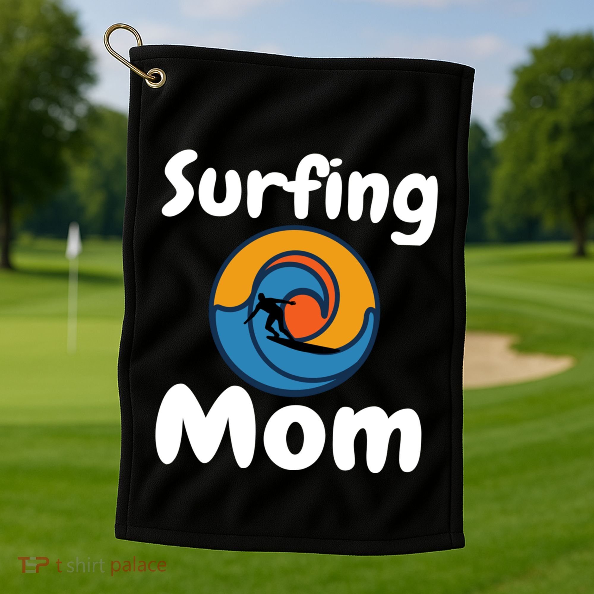 Funny Surfing Mom Surfer Mother Retro Sunrise Sunset Surf Funny Gift Golf Towel