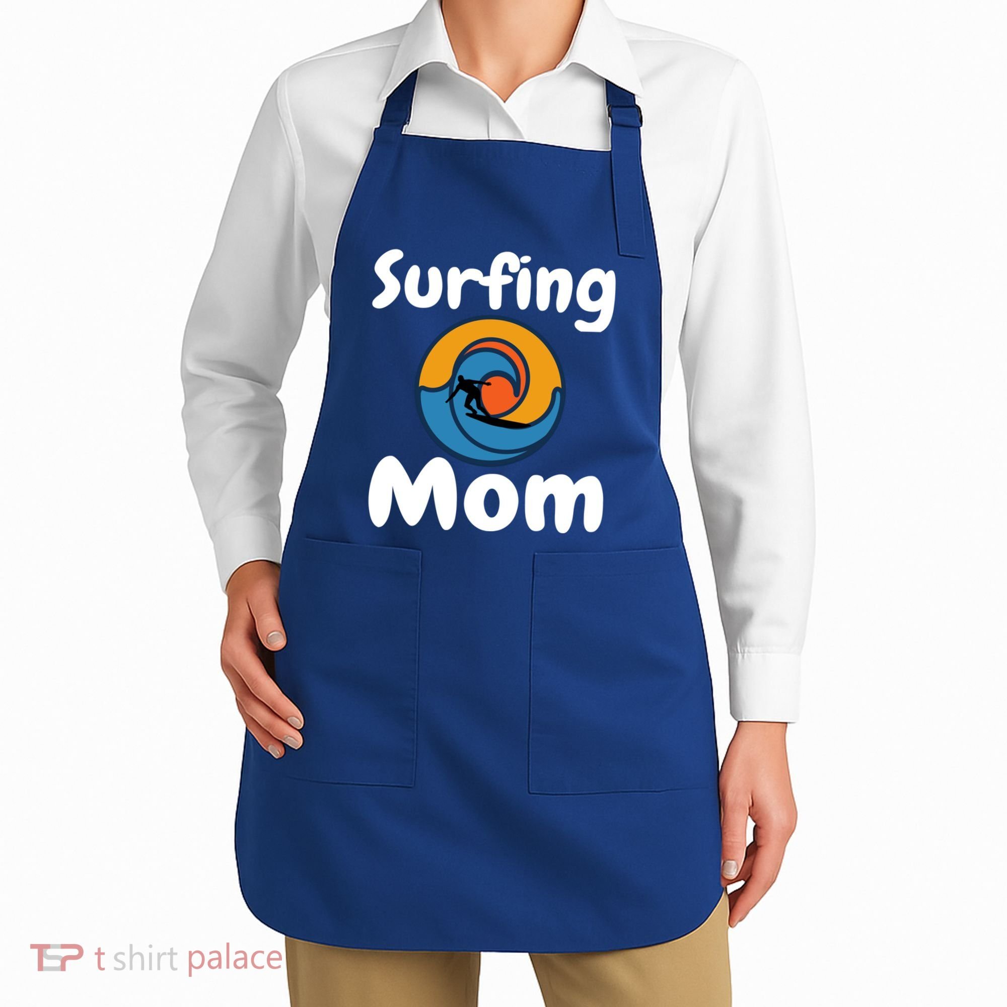 Funny Surfing Mom Surfer Mother Retro Sunrise Sunset Surf Funny Gift Apron