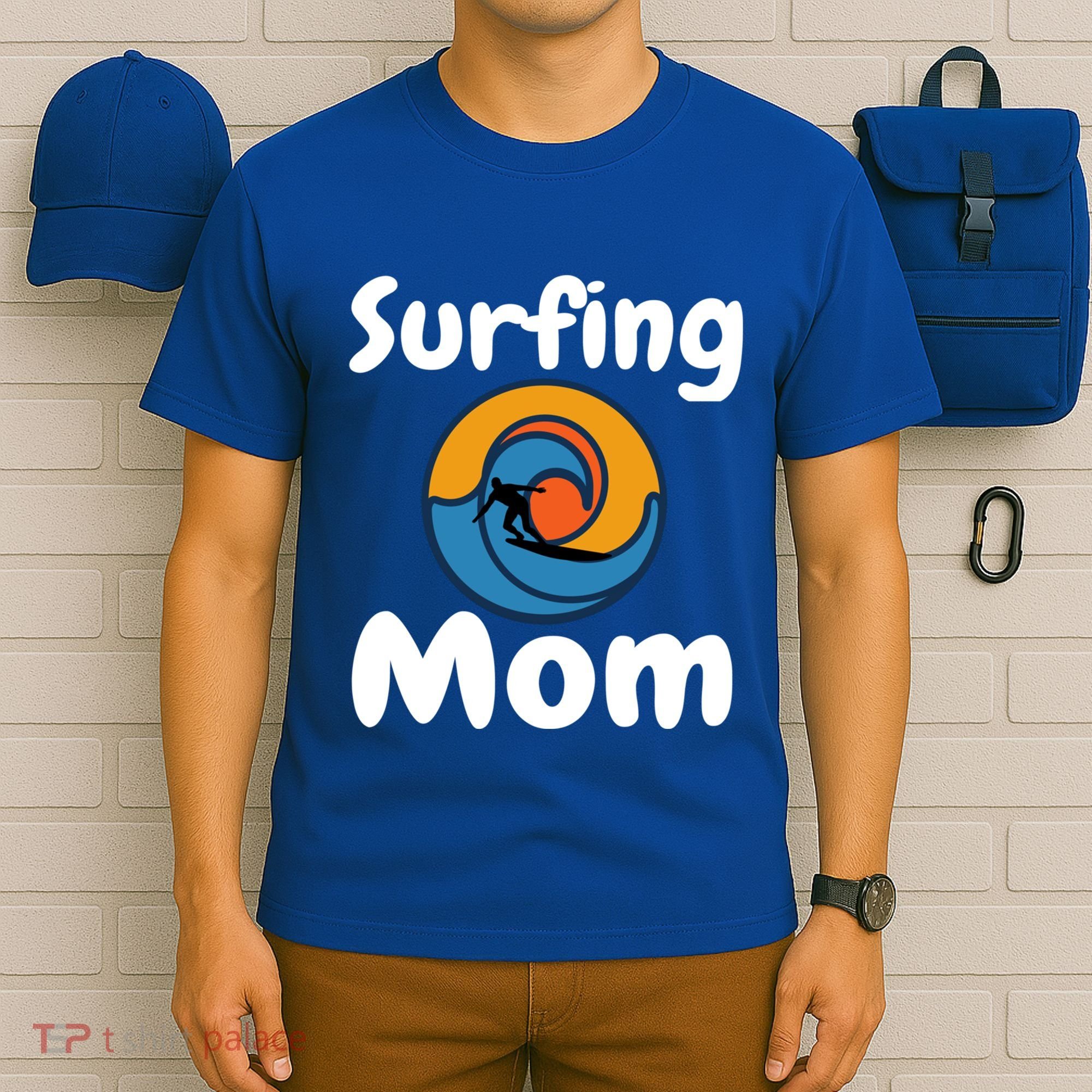 Funny Surfing Mom Surfer Mother Retro Sunrise Sunset Surf Funny Gift T-Shirt