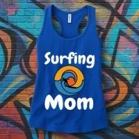 Funny Surfing Mom Surfer Mother Retro Sunrise Sunset Surf Funny Gift Women's Tank Top thumb 3