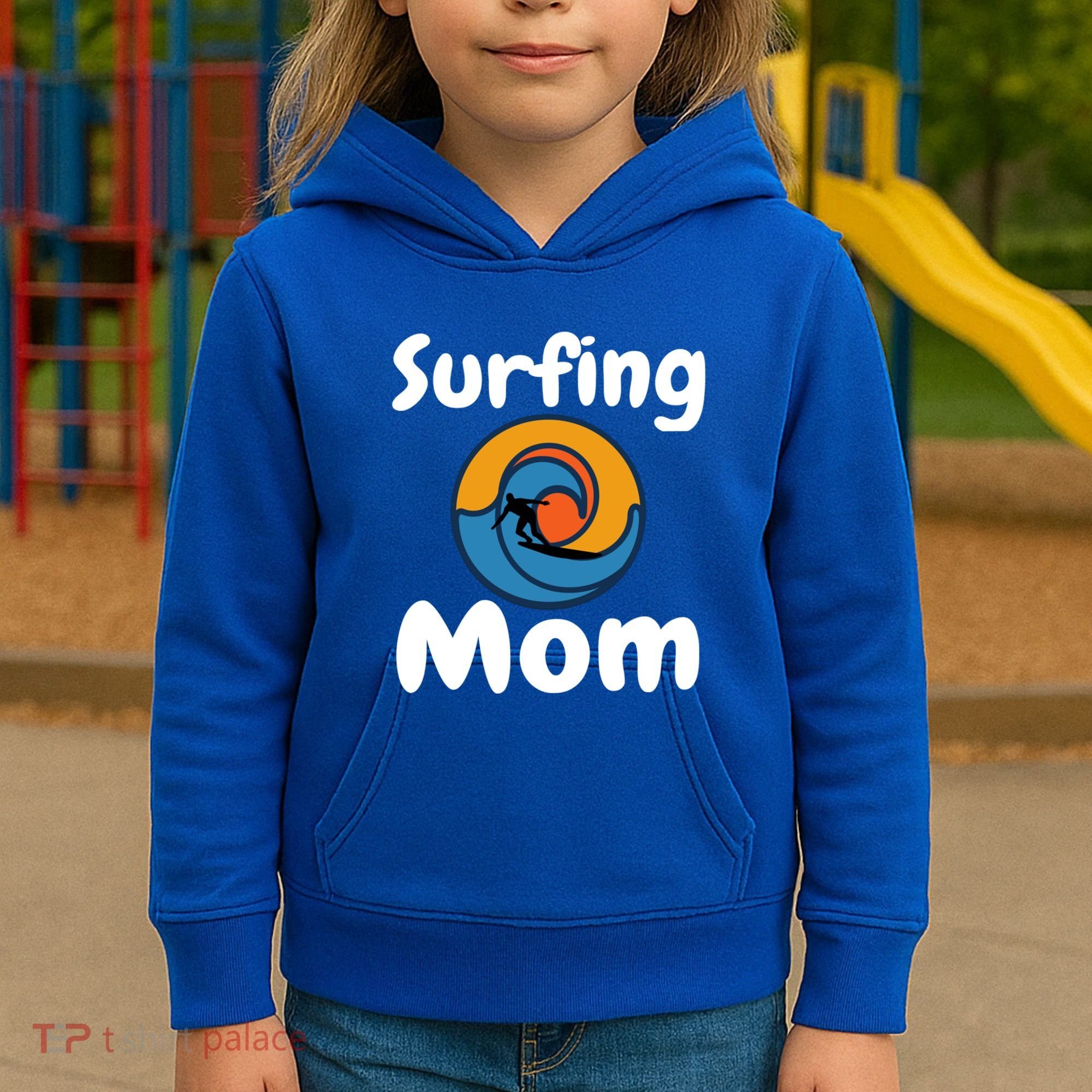 Funny Surfing Mom Surfer Mother Retro Sunrise Sunset Surf Funny Gift Kids Hoodie