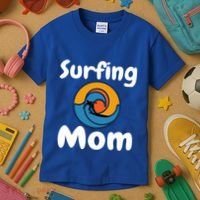 Funny Surfing Mom Surfer Mother Retro Sunrise Sunset Surf Funny Gift Kids T-Shirt thumb 3