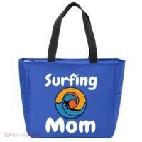 Funny Surfing Mom Surfer Mother Retro Sunrise Sunset Surf Funny Gift Tote Bag thumb 0