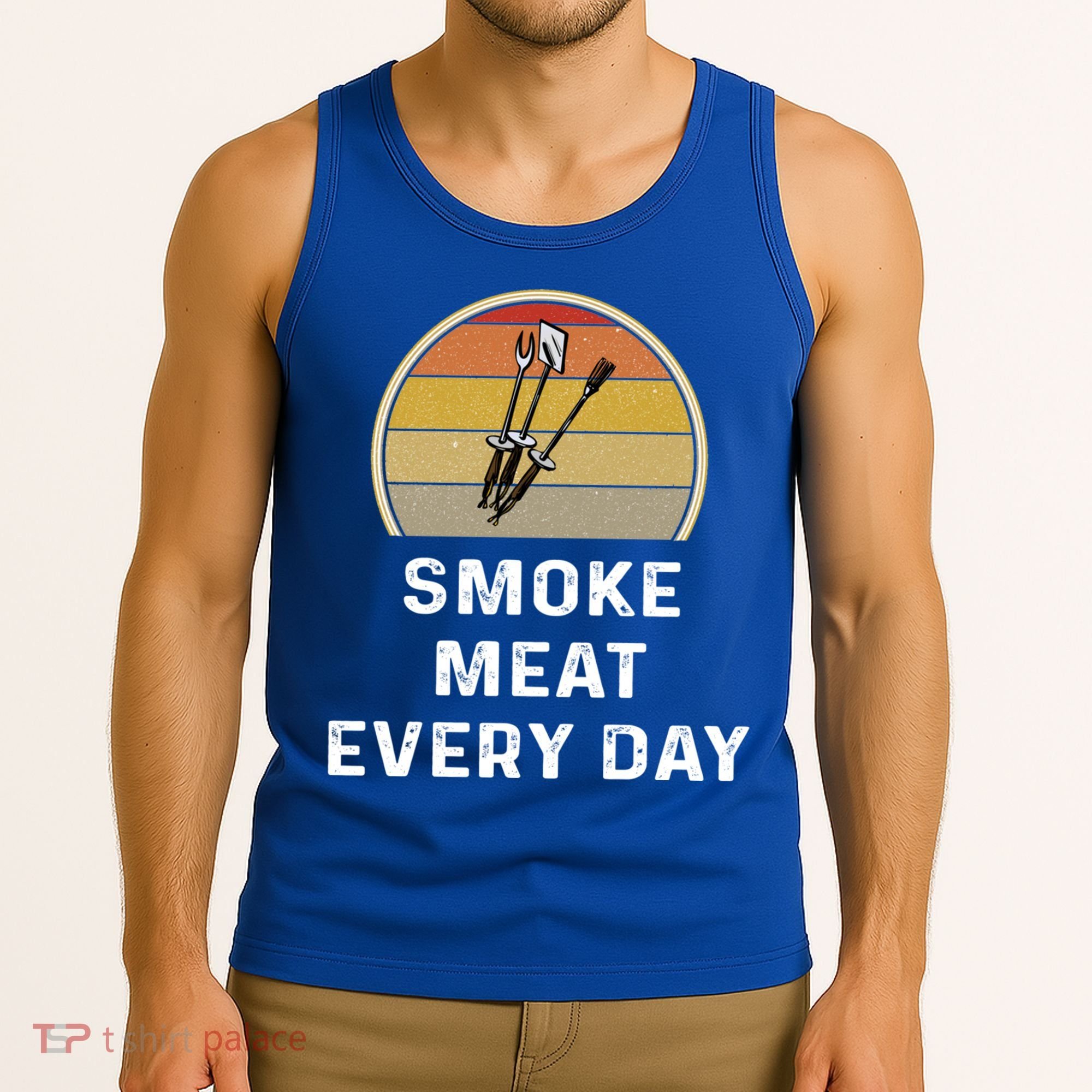 Funny Smoke Meat Every Day Brisket Smoking Grilling Meaningful Gift Great Gift Tank Top