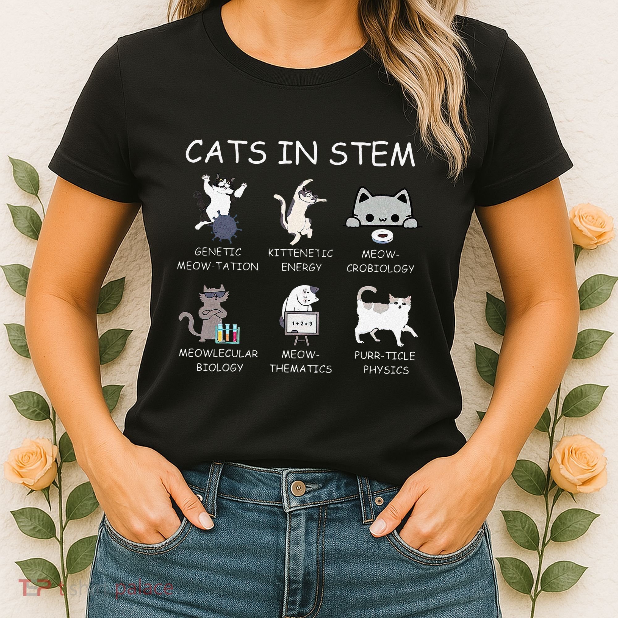 Funny Science Meme Cats In Stem Scientist Nerd Cat Lover Women's T-Shirt