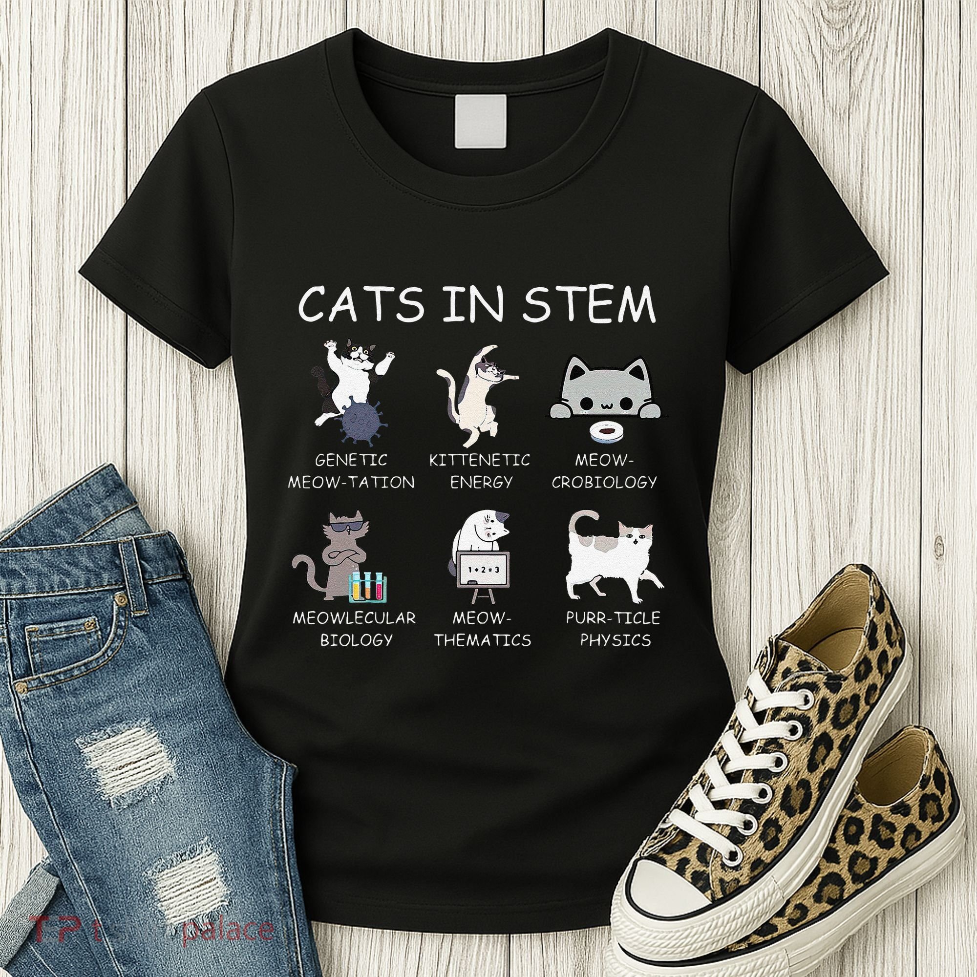 Funny Science Meme Cats In Stem Scientist Nerd Cat Lover Women's T-Shirt