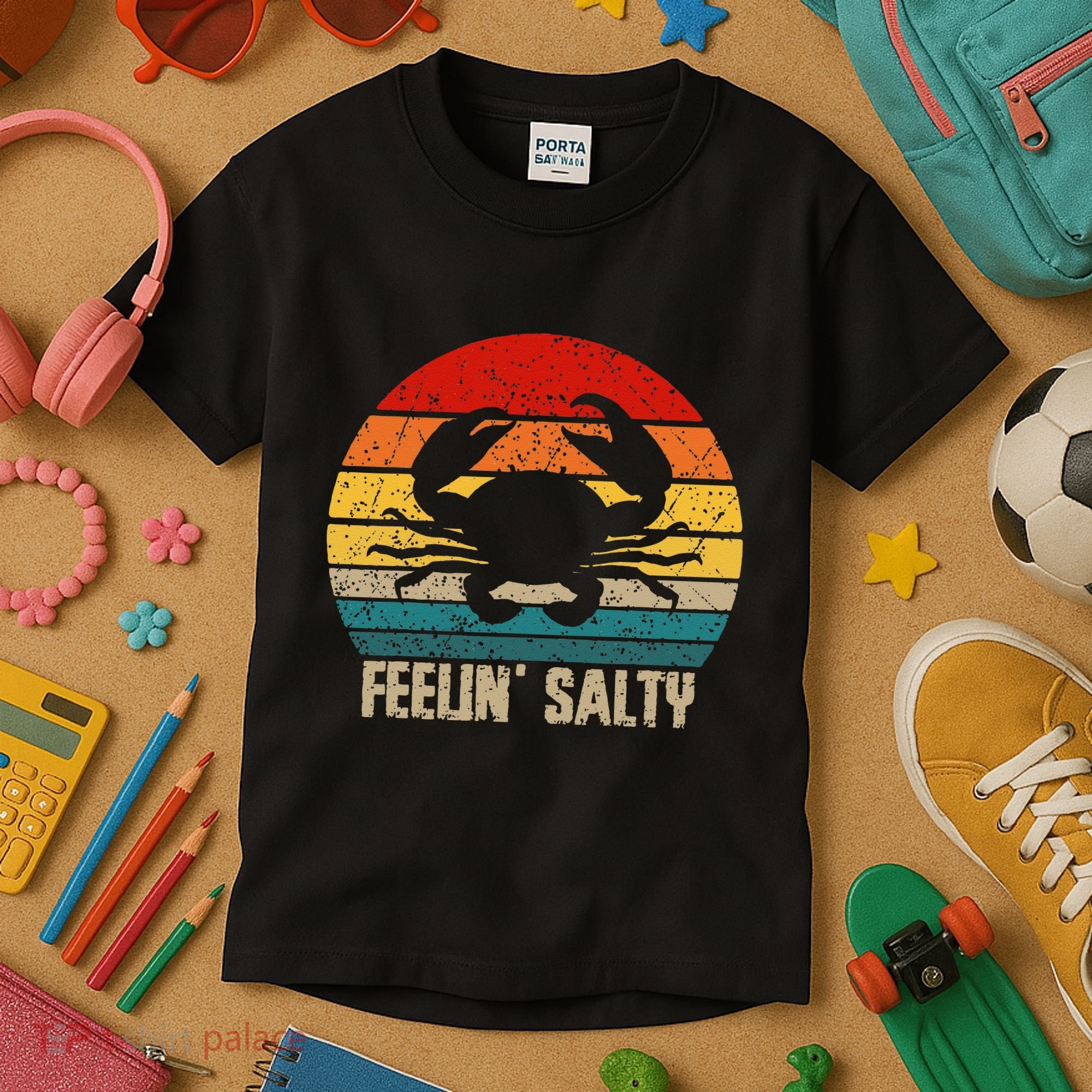 Feelin Salty Maryland Crab Sunset Graphic Kids T-Shirt