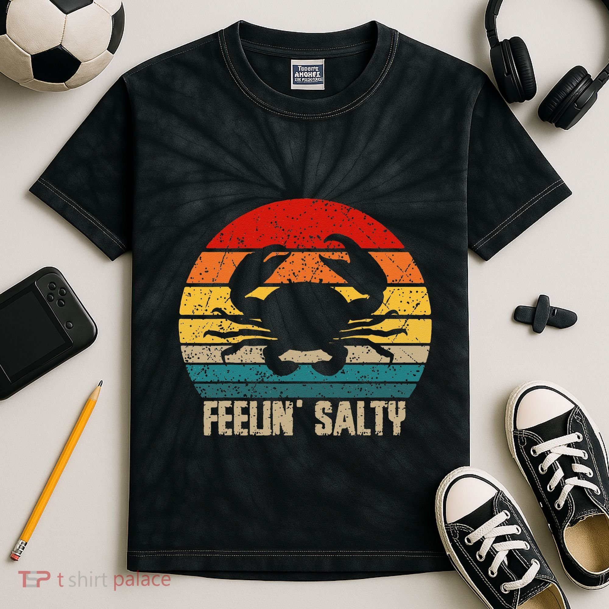 Feelin Salty Maryland Crab Sunset Graphic Kids Tie-Dye T-Shirt