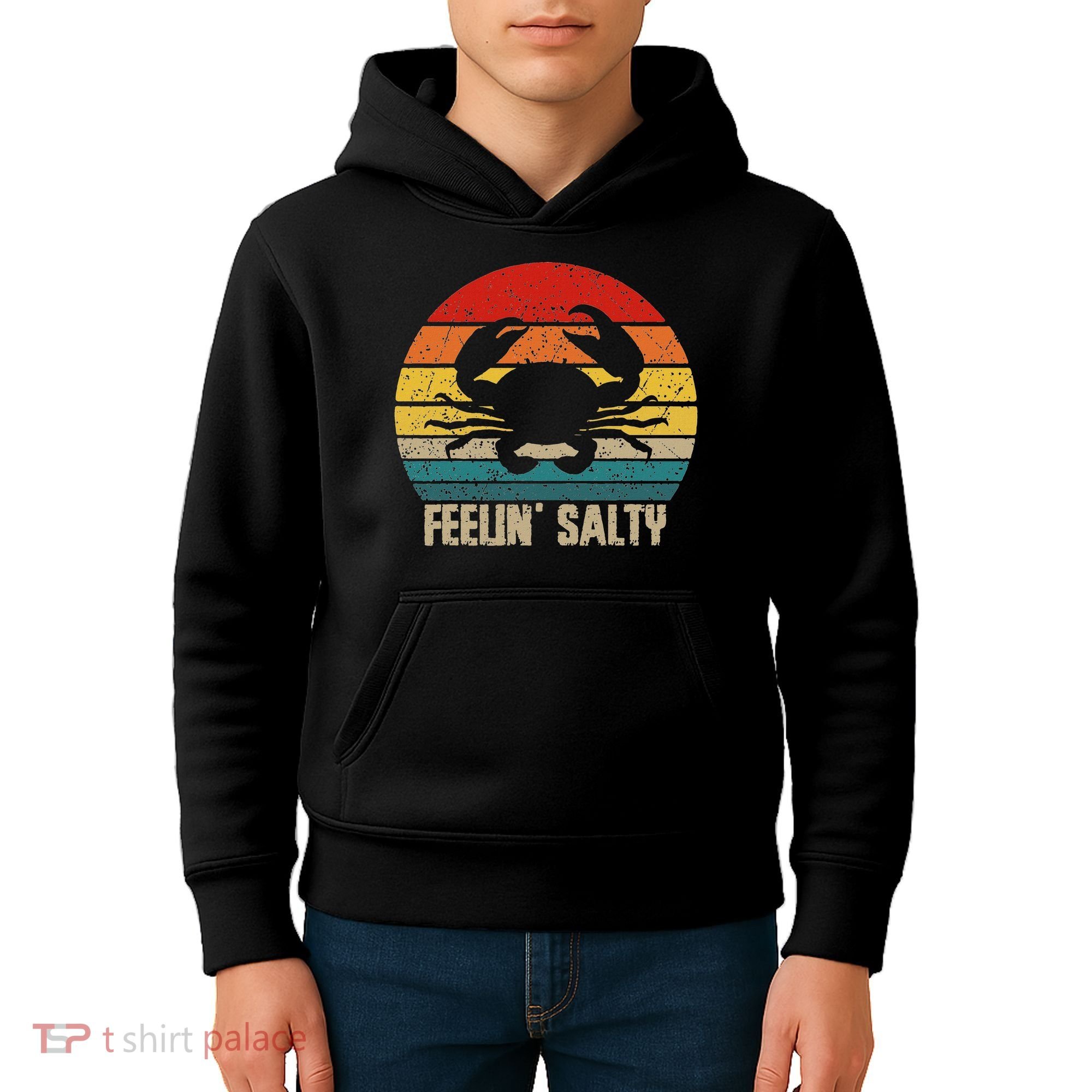 Feelin Salty Maryland Crab Sunset Graphic Kids Hoodie