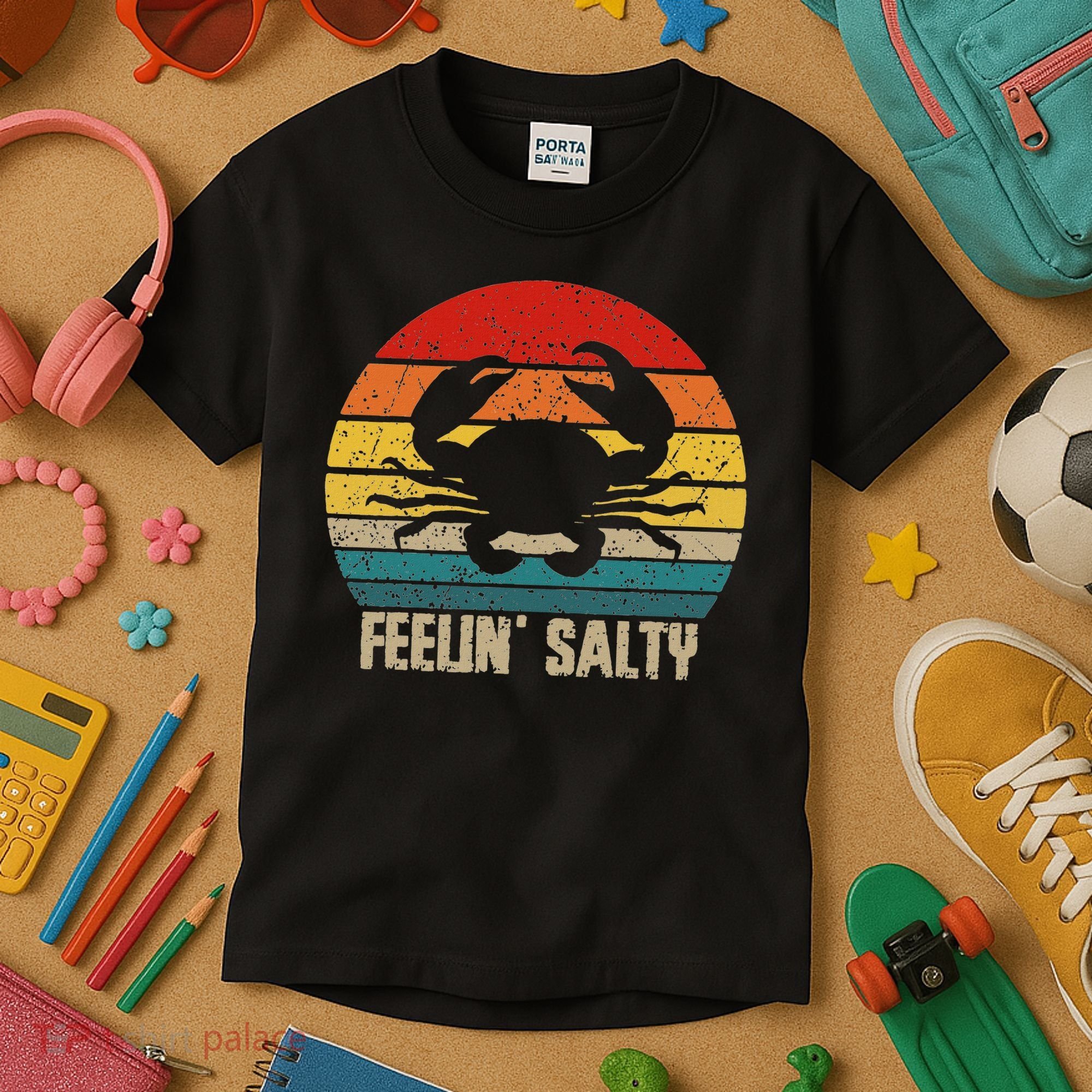 Feelin Salty Maryland Crab Sunset Graphic Kids T-Shirt