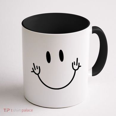 Funny Smiley Middle Finger Smile Face Coffee Mug back