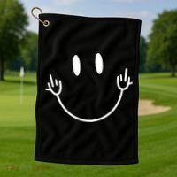 Funny Smiley Middle Finger Smile Face Golf Towel thumb 1