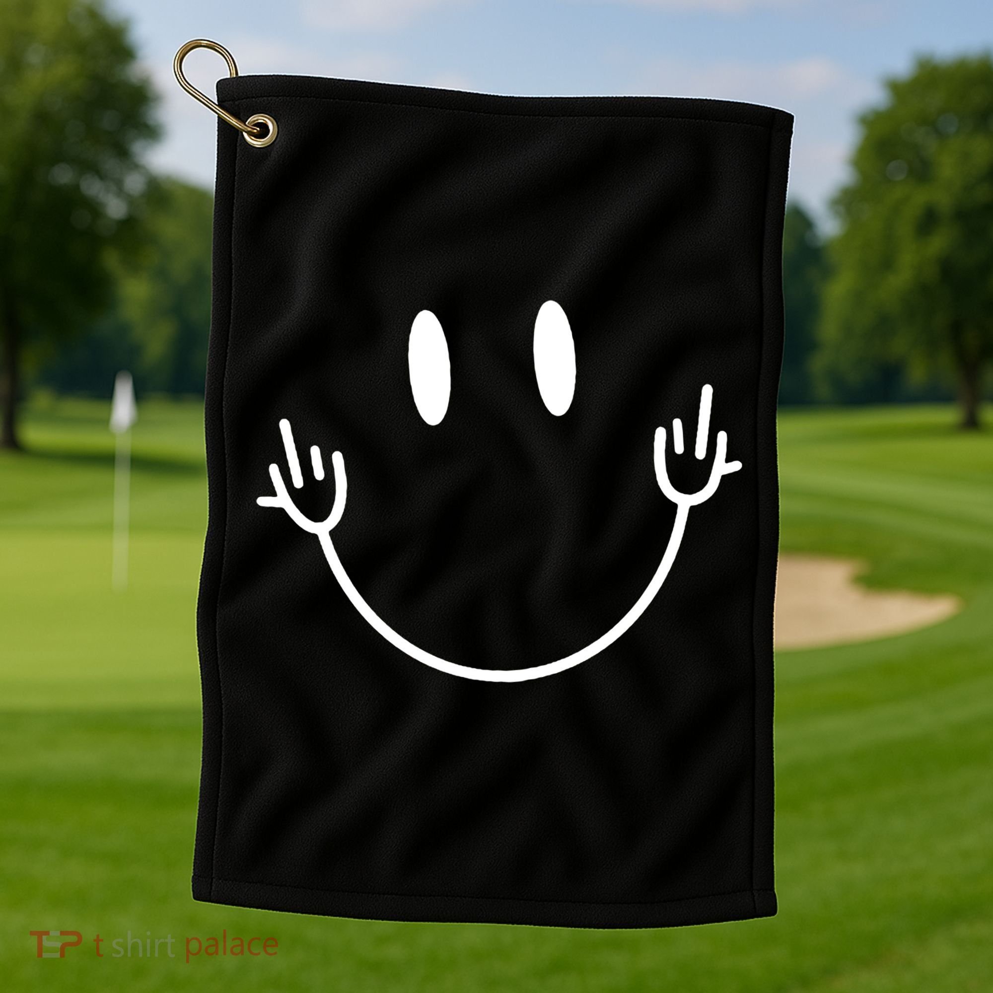 Funny Smiley Middle Finger Smile Face Golf Towel