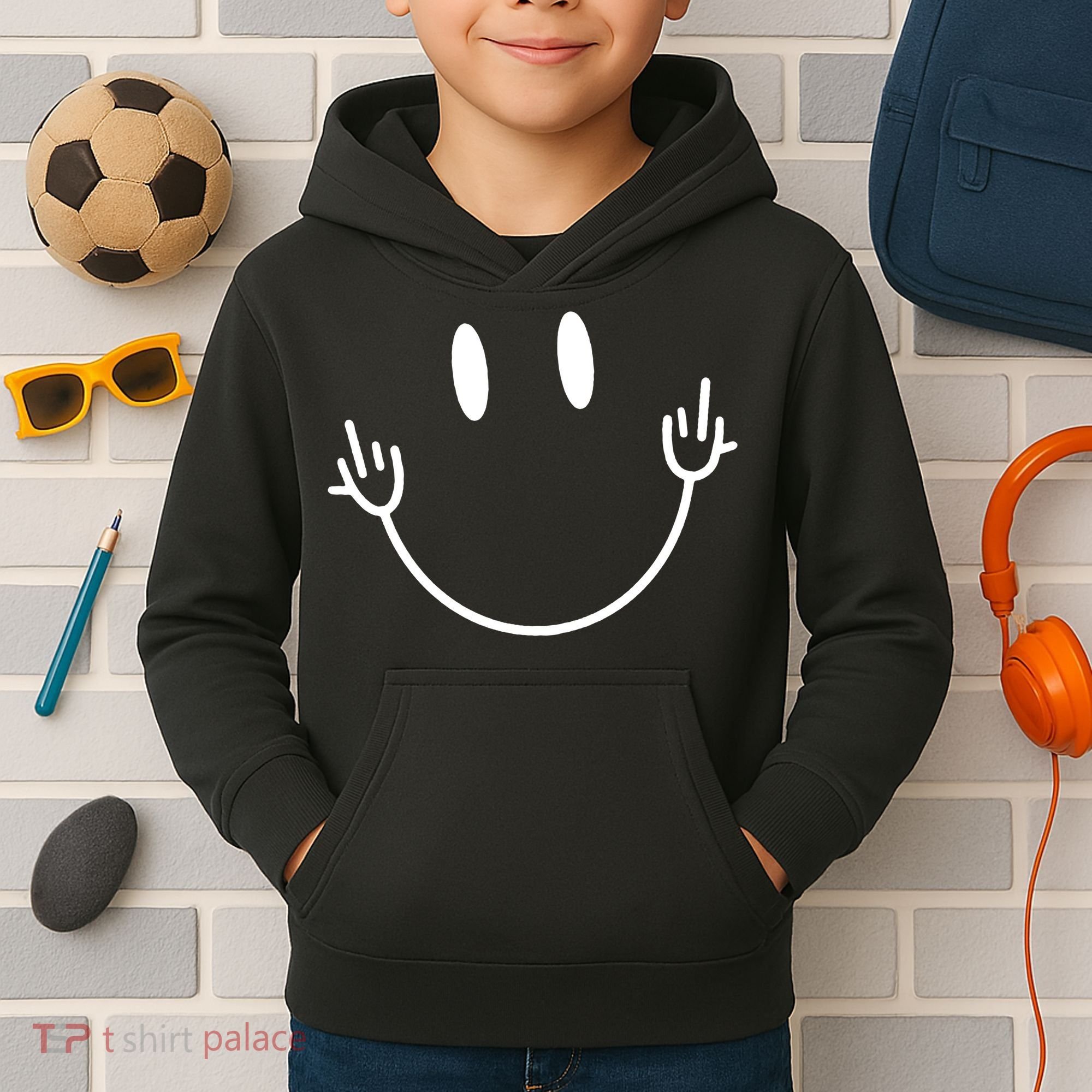 Funny Smiley Middle Finger Smile Face Kids Hoodie