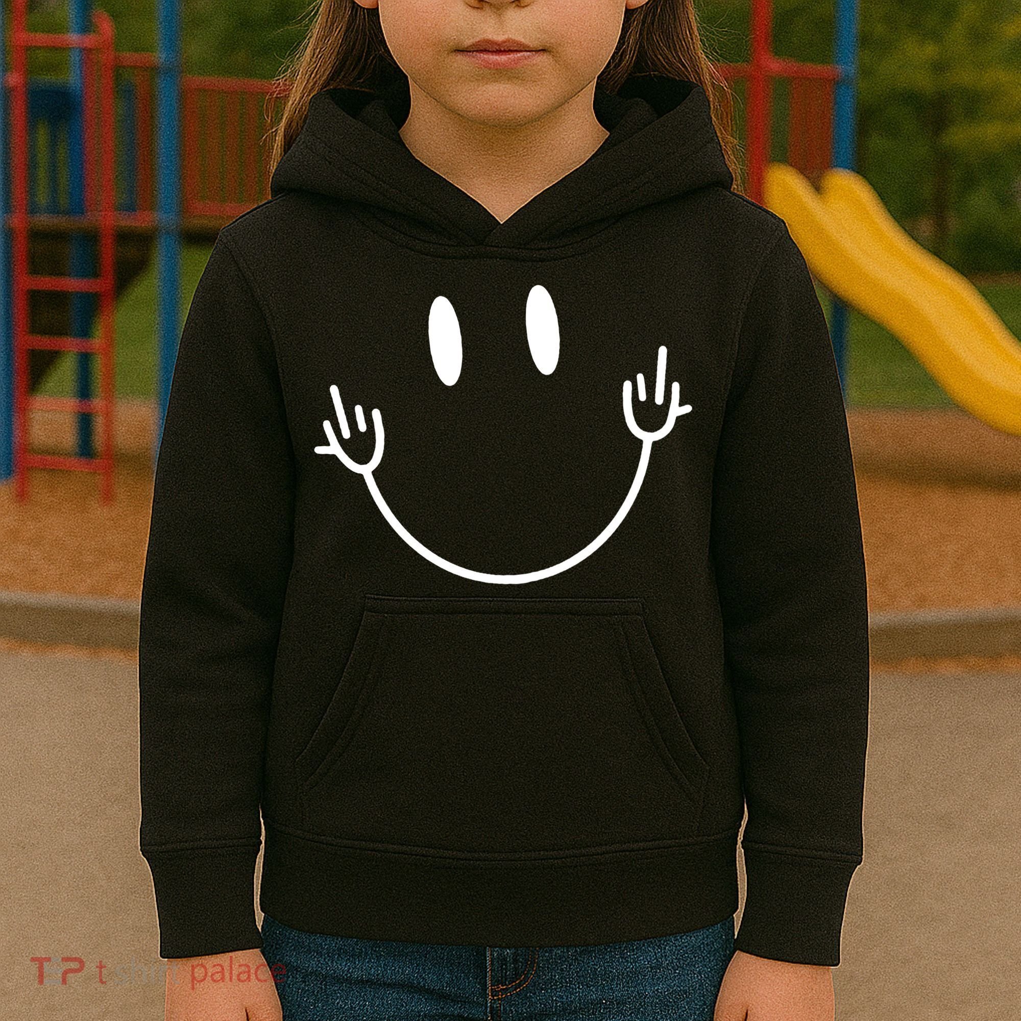 Funny Smiley Middle Finger Smile Face Kids Hoodie