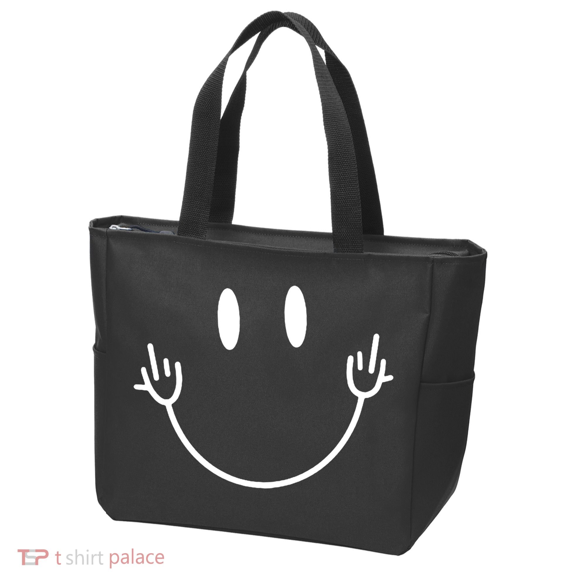 Funny Smiley Middle Finger Smile Face Tote Bag