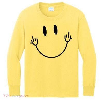 Funny Smiley Middle Finger Smile Face Kids Long Sleeve Shirt