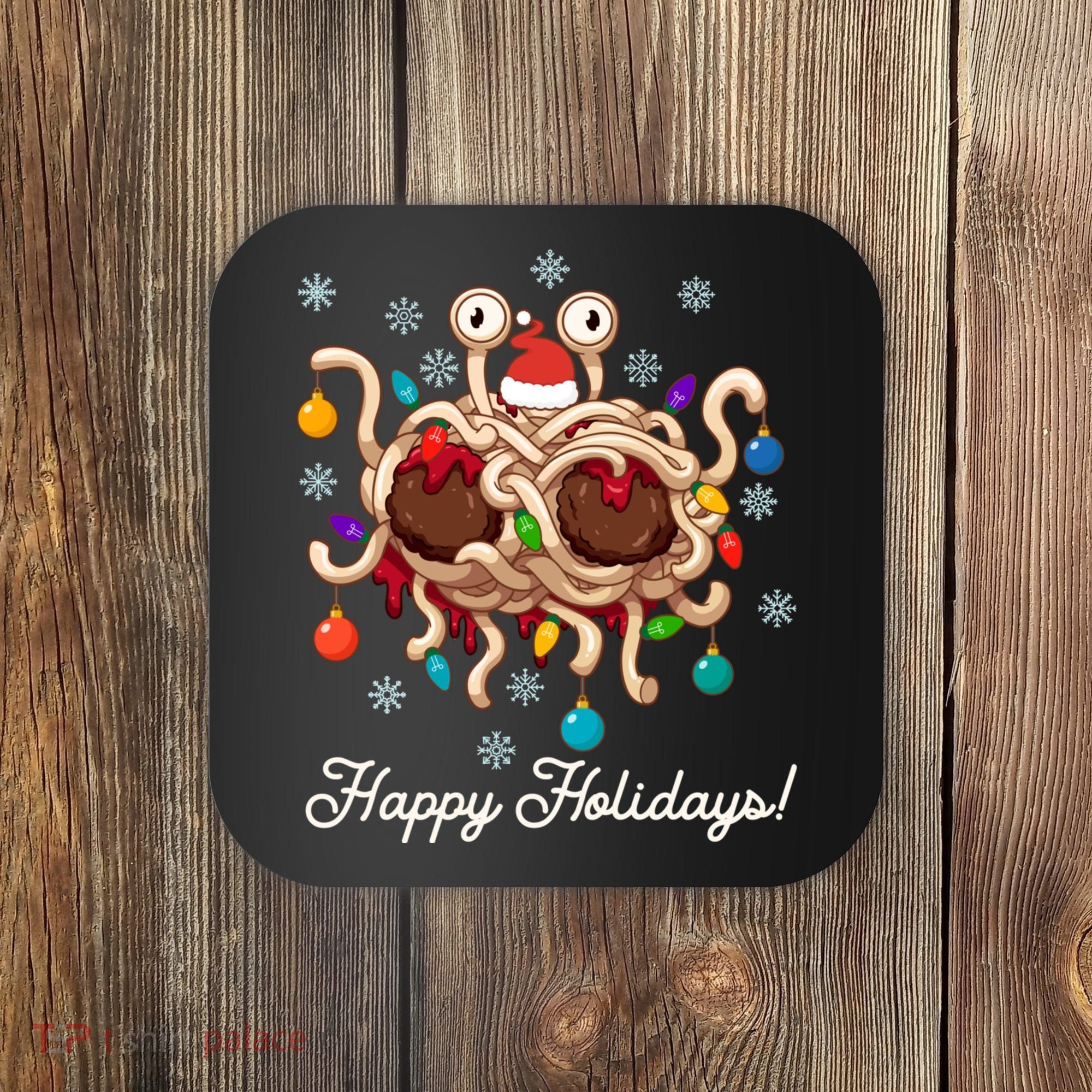Flying Spaghetti Monster Fsm Christmas Happy Holidays Coaster