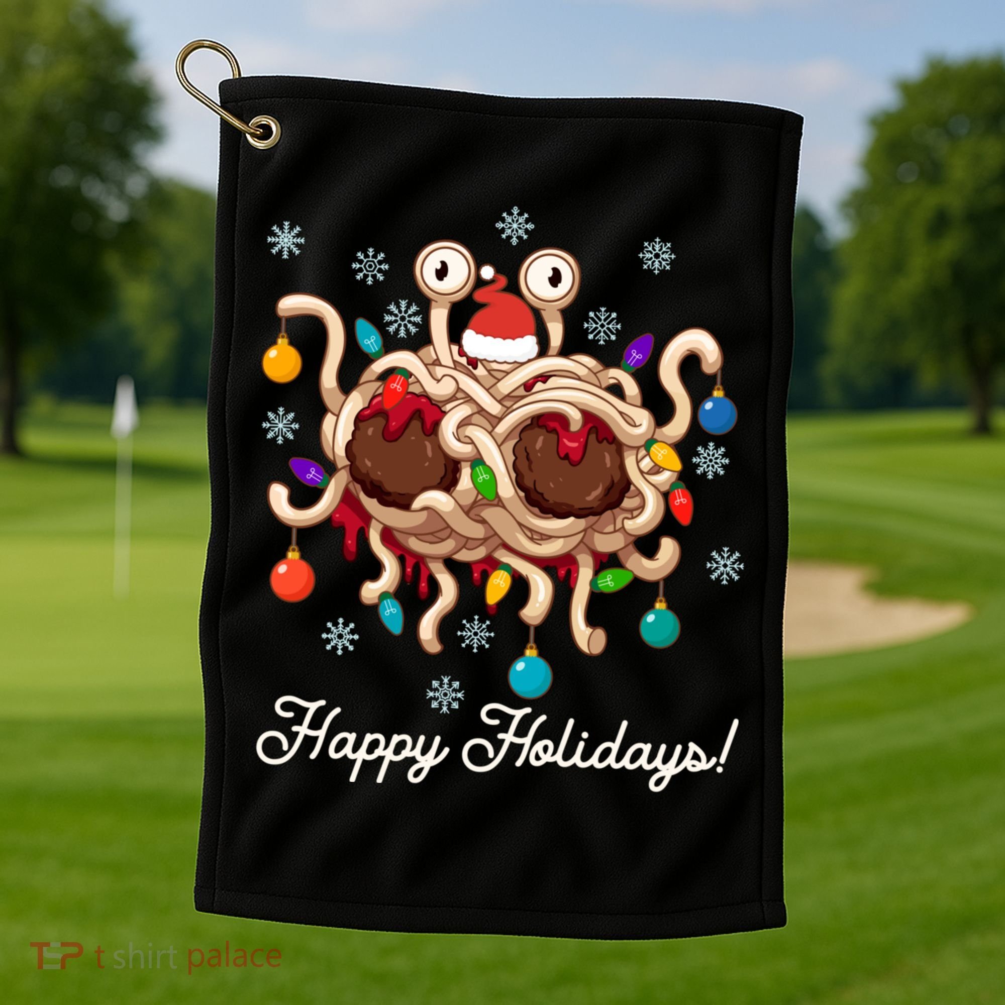 Flying Spaghetti Monster Fsm Christmas Happy Holidays Golf Towel