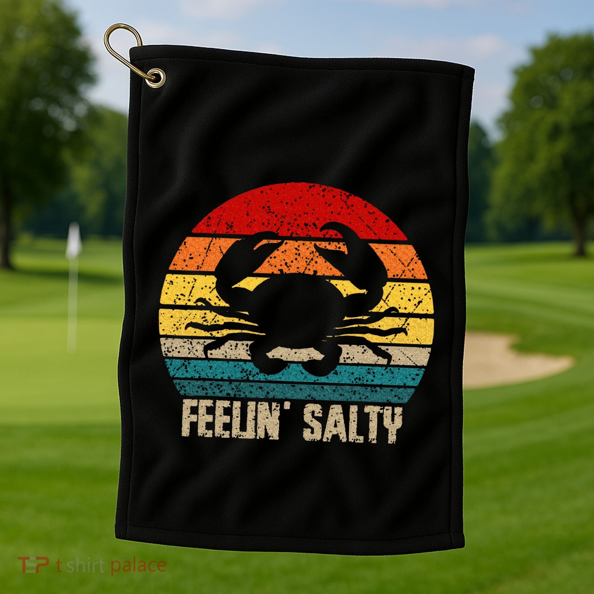 Feelin Salty Maryland Crab Sunset Graphic Golf Towel