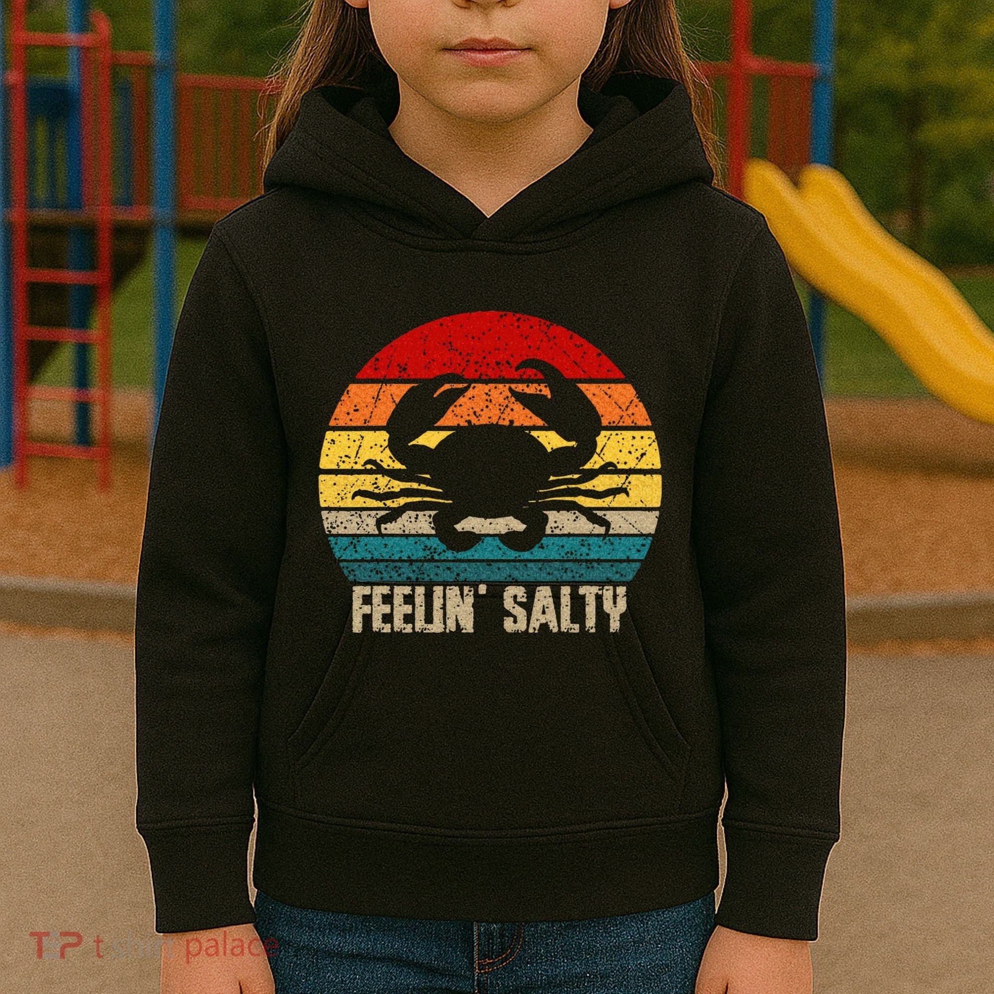 Feelin Salty Maryland Crab Sunset Graphic Kids Hoodie