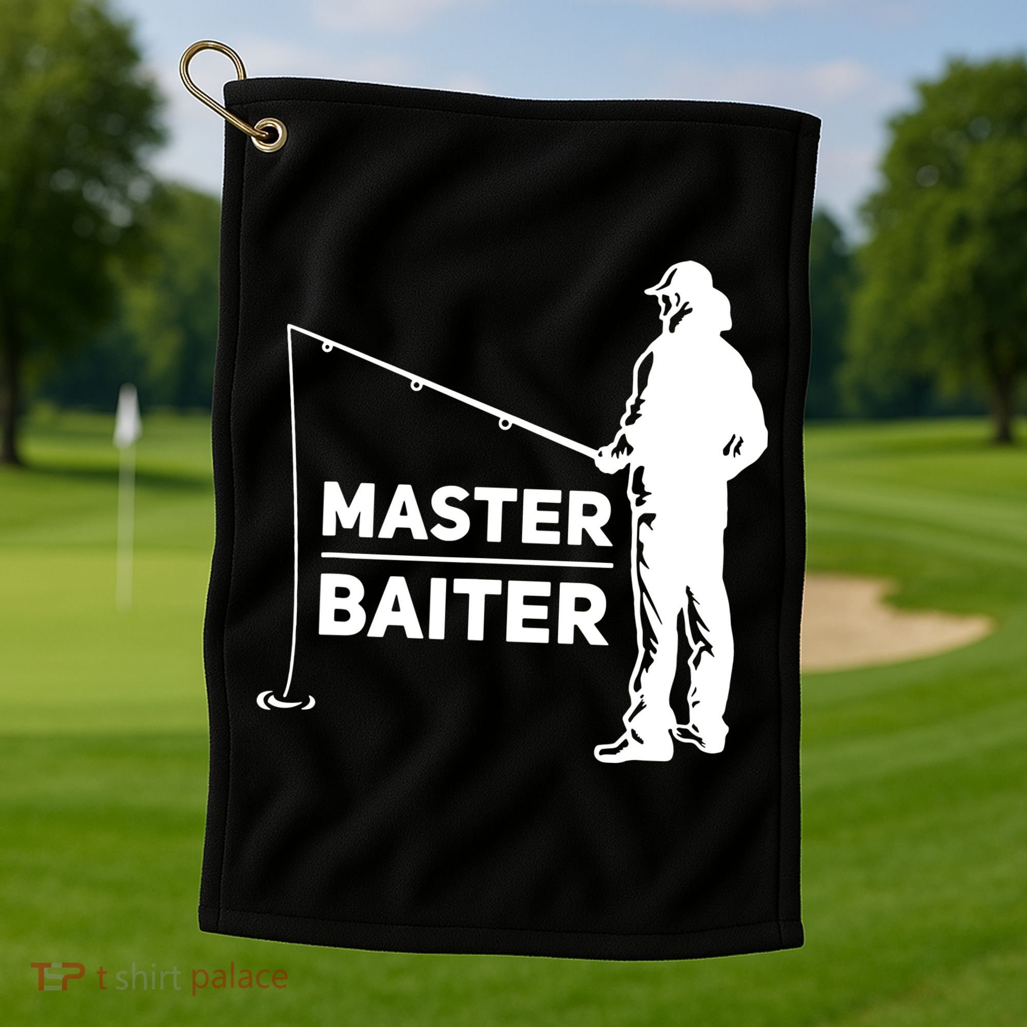 Funny Saying Master Baiter Fishing Fishermen Golf Towel