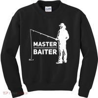 Funny Saying Master Baiter Fishing Fishermen Kids Sweatshirt thumb 0